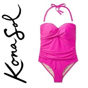 Kona Sol Swimsuit Hot Pink One Piece bandeau NWT 16 beach cruise resort vacation